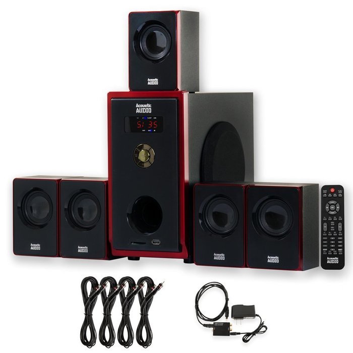 Acoustic Audio AA5103 Home Theater 5.1 Speaker System with Optical Input and 4 Extension Cables