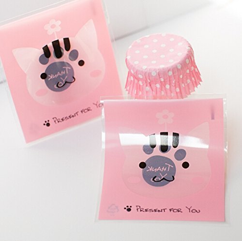 ONOR-Tech 100 PCS Lovely Cute OPP Self Adhesive Cookie Bakery Candy Biscuit Treat Gift Diy Plastic Bag (Flower) N54