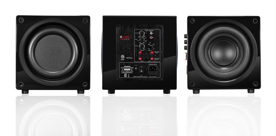 OSD Audio PS88 Dual 8-inch Compact Woofer Home Theatre Subwoofer, Gloss Black