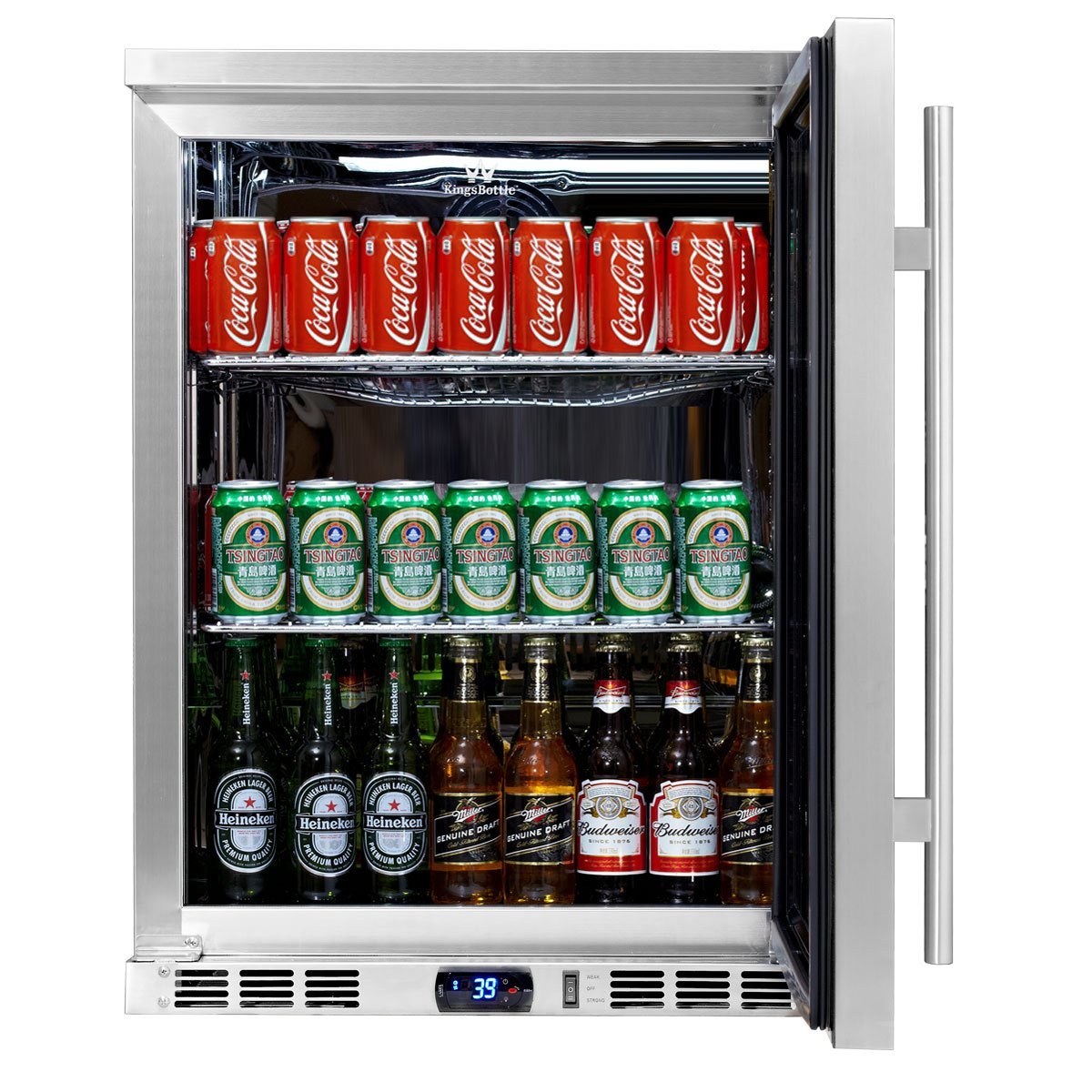 KingsBottle 140 Can 1Door Under Counter Beverage Cooler, Heating Glass