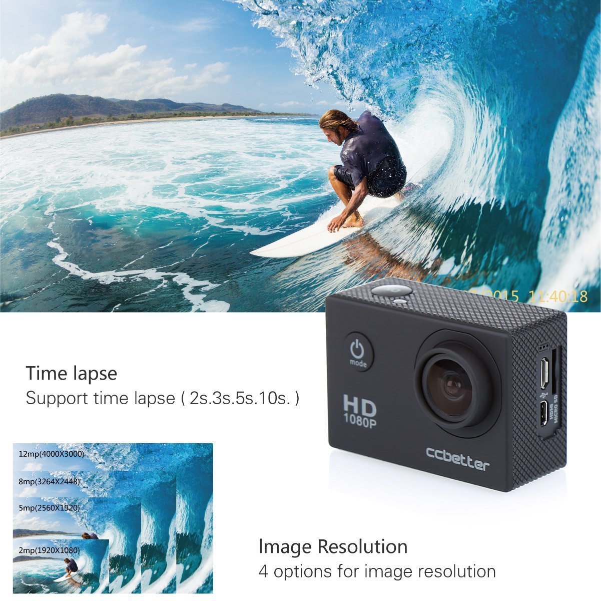 Ccbetter Sports Action Camera Cs710 12mp 1080p 120 Degree Wide-angle 