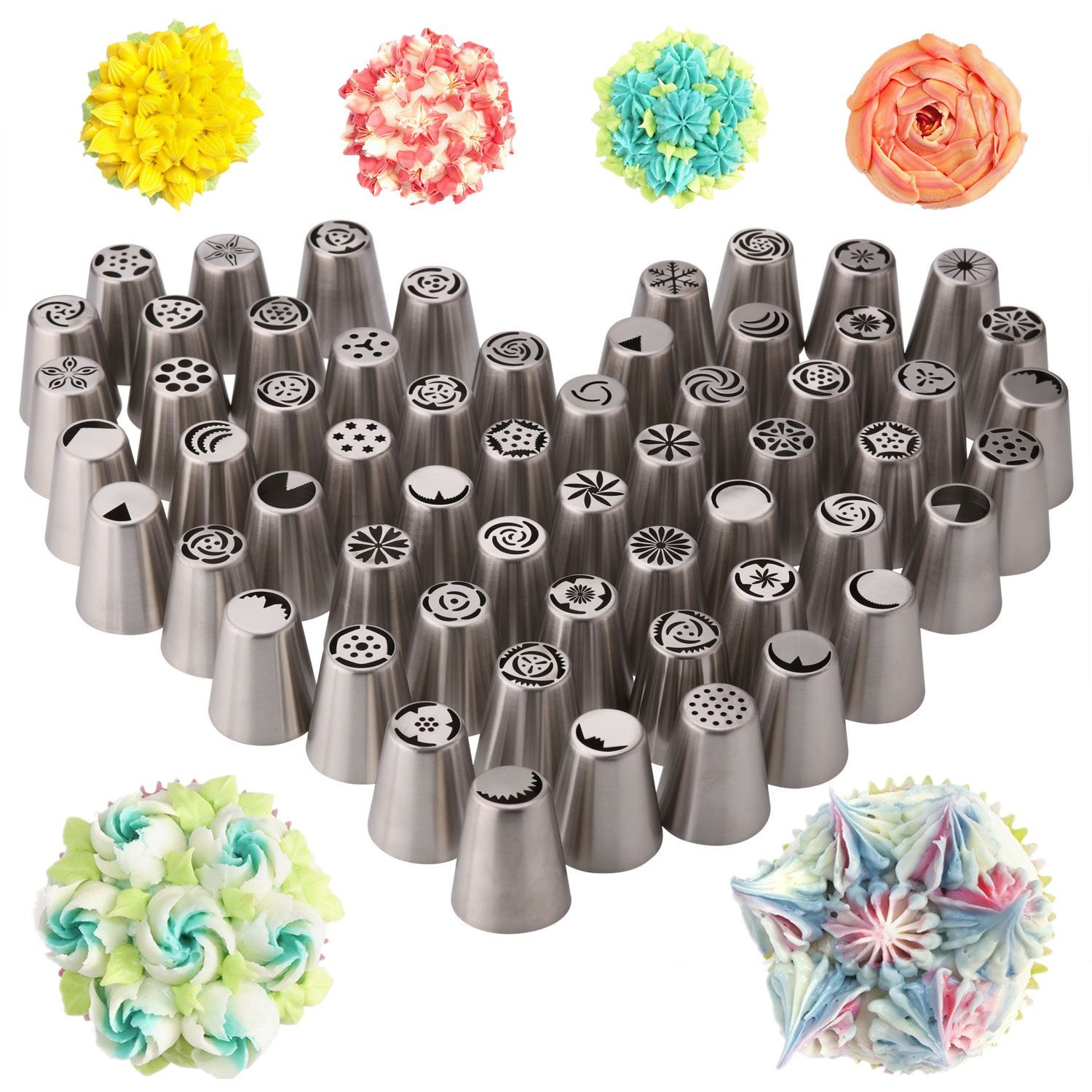 62 Piece Stainless Steel Flower Russian Icing Piping Nozzles Tips N6 ...