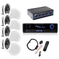 4 Pairs of 150W 5.25&quot; In-Wall / In-Ceiling Stereo White Speakers w/ 300W Digital Home Stereo Receiver w/ USB/SD...