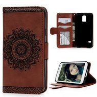 S5 Case,Samsung Galaxy S5 Case (I9600) - Wallet Embossed Totem Flower Design Folio Flip PU Leather with Stand... N24