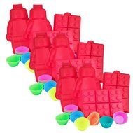 Large Silicone Minifigure + Brick Ice Cube Tray, Jello, Gummy Candy &amp; Cupcake Baking Mold for Lego Lovers (3 Sets...