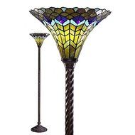 Warehouse of Tiffany TS42-BB75B Tiffany-style Peacock Torchiere, Yellow/Blue by Warehouse of Tiffany