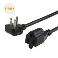 CableCreation [5-PACK] 1 Foot 16 AWG Angle Power Extension Cable Cord For NEMA 5-15R to NEMA 5-15P, 0.3M / Black