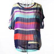 Banggood Irregular shape Loose tops Striped Chiffon Short-sleeved T Shirt for women