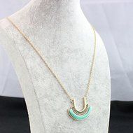 Women&#039;s U &amp; Semi-Circle Style Pendent Long Golden Chain Necklace Trendy Jewelry N3