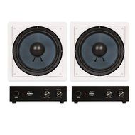 Blue Octave BDW10 In Wall 10&quot; Passive Subwoofer Speakers Home Theater 2 Sub and 2 Amp Set