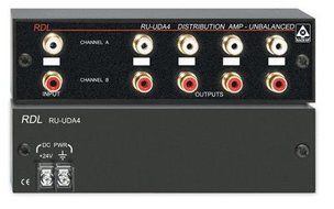 RDL RU UDA4 Audio Distribution Amplifier Stereo Unbalanced Line Level, 4 Outputs Per Channel - Power Supply Included