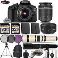 Canon EOS Rebel T5 DSLR Camera + Canon 18-55mm IS Lens + Canon 50mm 1.8 Lens + 650-1300mm Zoom Lens + 500mm Telephoto...
