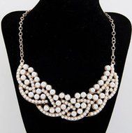 New Fashion Women Pearl Hollow Gold Choker Bib Collar Statement Necklace Pendant N2