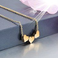 Fashion Stainless steel Women Jewelry Three Heart Charms Pendant Necklace New Gold N4