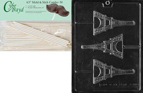 Cybrtrayd 45St50-M155 Eiffel Tower Lolly Miscellaneous Chocolate Candy Mold with 50 Cybrtrayd 4.5-Inch Lollipop...