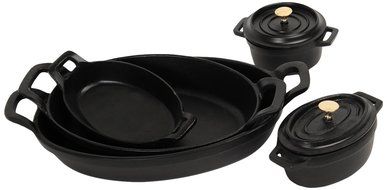 Insideretail 1006012345ABCDE Premium Quality Cast Iron Oval Stackable Roasting Dish, Medium, Black, Set of 5 N3