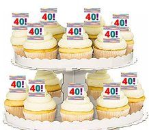 40th Rainbow Birthday / Anniversary / School Edible Cupcake Decoration Picks -24Pk