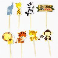 Yunko 24 Pcs Cute Decorative Cupcake Muffin Toppers Wild Animals Zoo Zebra Lion Tiger Elephant Giraffe Baby Shower... N8