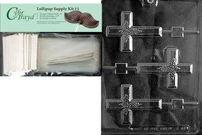 Cybrtrayd R068 Large Cross Lolly w/ Flowers Chocolate Candy Mold with Exclusive Cybrtrayd Copyrighted Chocolate... N3