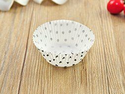 100 PCS White w/ Black Polka Dot Paper Cupcake Cups N4