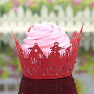 Muxika 24Pcs Christmas Hollow Lace Cup Muffin Cake Paper Case Wraps Cupcake Wrapper for Wedding Birthday Festival... N16