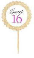 Sweet 16 Rustic Burlap Birthday Cupcake Decoration Topper Food Picks -12Pack
