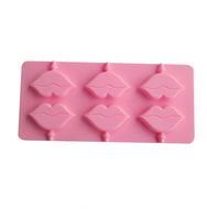 Yunko 6 Cavity Red Lips Shape Lollipop Silicone Chocolate Candy Mold with Sticks