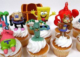 SPONGEBOB SQUAREPANTS 12 Piece CUPCAKE Topper Set Featuring 10 Random SpongeBob Figures and Themed Decorative... N3