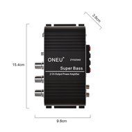 ONEU Mini amplifier Super Bass Hi-Fi Stereo Audio Amp Booster for Car Moto Home with DC 12V 3A Power Supply, Black N4