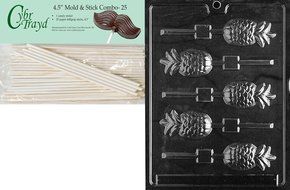 Cybrtrayd Pineapple Lolly Fruits and Vegetables Chocolate Candy Mold with 25 4.5-Inch Lollipop Sticks