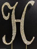 Crystal Rhinestone Covered Gold Monogram Wedding Cake Topper Letter H by OTHER