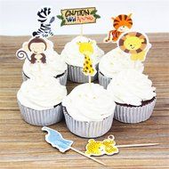 Yunko 24 Pcs Cute Decorative Cupcake Muffin Toppers Wild Animals Zoo Zebra Lion Tiger Elephant Giraffe Baby Shower... N17