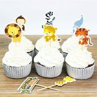 Yunko 24 Pcs Cute Decorative Cupcake Muffin Toppers Wild Animals Zoo Zebra Lion Tiger Elephant Giraffe Baby Shower... N18