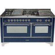 Ilve UM150FSDMPBLX 60" Dual Fuel Range with Griddle French Top 6 Semi-Sealed Burners Multi-Function Convection...