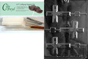 Cybrtrayd R068 Large Cross Lolly w/ Flowers Chocolate Candy Mold with Exclusive Cybrtrayd Copyrighted Chocolate... N4