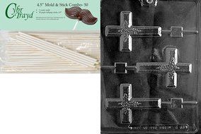 Cybrtrayd R068 Large Cross Lolly w/ Flowers Chocolate Candy Mold with Exclusive Cybrtrayd Copyrighted Chocolate... N7