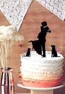 Buythrow Unique Wedding Cake Topper Bride and Groom Silhouette with 2 Dog