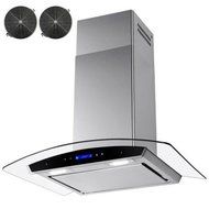 30 in. Convertible Wall Mount Range Hood in Stainless Steel with Tempered Glass, Touch Control and Carbon Filters N3