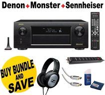 Denon Receiver Audio &amp; Video Component Receiver,Black (AVRX6300H) + Sennheiser HD201Headphones + Monster Home...
