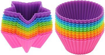 Silicone Baking Cups-24 Piece- Food Grade Silicone Baking Cups, Star and Round Shape-comes in Six Assorted Colors N4