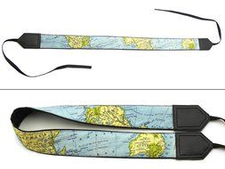 InTePro padded world map camera strap. Black DSLR / SLR Camera Strap. code 00018