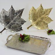 Pampa Bay A-7179-VM Leaves Embossed Leaf Dish, 13.5 by 12", Silver N3