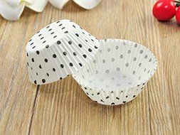 100 PCS White w/ Black Polka Dot Paper Cupcake Cups N5