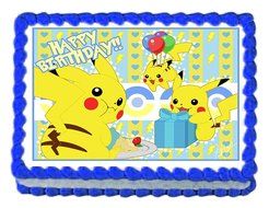 Pikachu Pokemon Birthday Party Edible image/Cake Topper 1/4 sheet Frosting