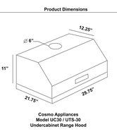 Cosmo UC30 Stainless Steel Under Cabinet Range Hood, 30"