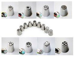 Signstek Stainless Steel 9PCs Russian Style DIY Cake Decoration Petal Piping Nozzle Tips-Making Bakery Tips N2