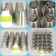 Russian Piping Tips 48pcs Set (27 XLarge nozzles 20 FREE disposable pastry bags tri coupler) 304 Stainless DELUXE... N7