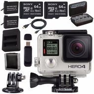 GoPro HERO4 Silver + Rechargeable Battery + Dual Battery Charger + Sony 64GB microSDXC + Case for GoPro HERO4...