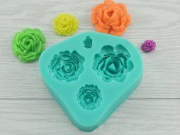 Pard 4 Size Roses Flower Silicone Cake Mold Chocolate Sugarcraft Decorating Fondant Fimo Tool, Blue