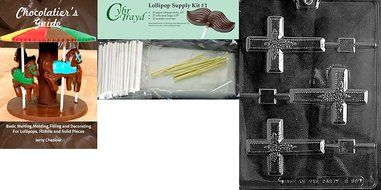 Cybrtrayd R068 Large Cross Lolly w/ Flowers Chocolate Candy Mold with Exclusive Cybrtrayd Copyrighted Chocolate... N10